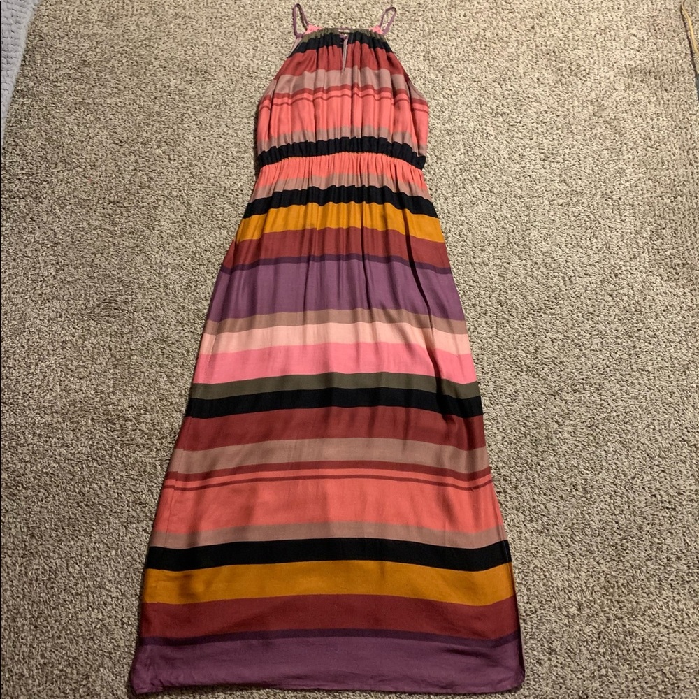 LOFT Ann Taylor Striped Keyhole Halter Maxi Dress